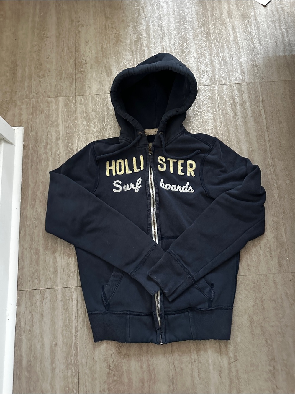 Hollister Navy Full-Zip Hooded Sweatshirt with Embroidered Logo